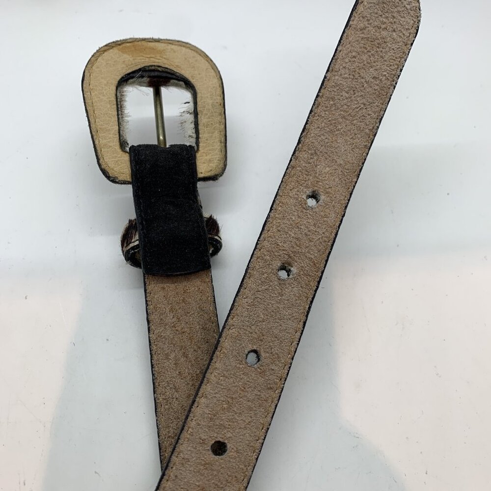 vtg Amiee Lynn suede belt Size M Black W Pony-style calfskin Zebra Print Buckle - Picture 6 of 6